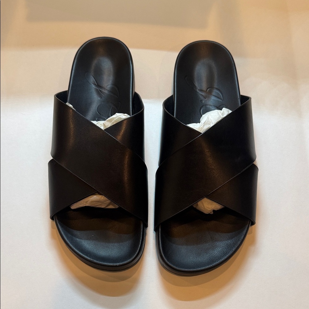 J. Crew Marlow Black Leather Slide Sandals
